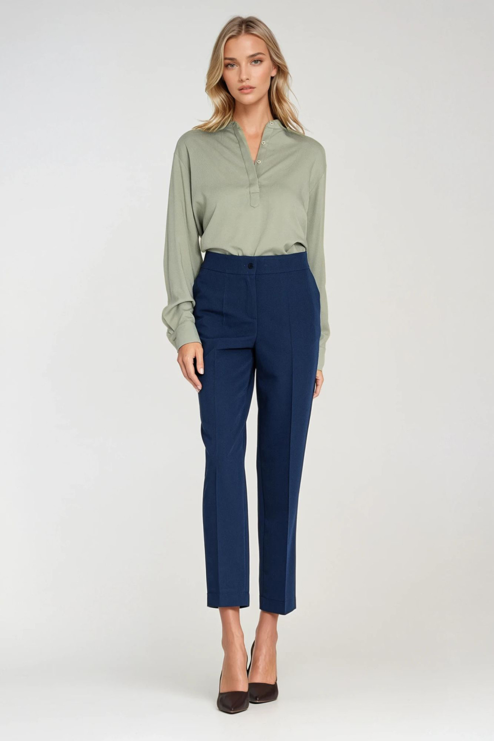 Wiskozowa bluzka polo ze stójką B194 Pistacja - Nife - obrazek 3