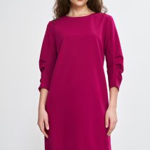 Sukienka z zakładkami na rękawach S267 Fuksja – Nife