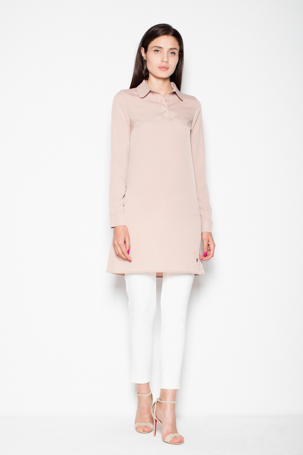 Bluzka Koszulowa Model VT054 Beige - Venaton - obrazek 3