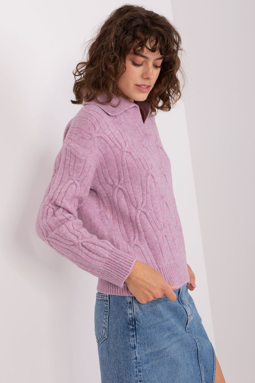 Sweter Damski Model AT-SW-2349-2.96 Light Violet - AT - obrazek 3