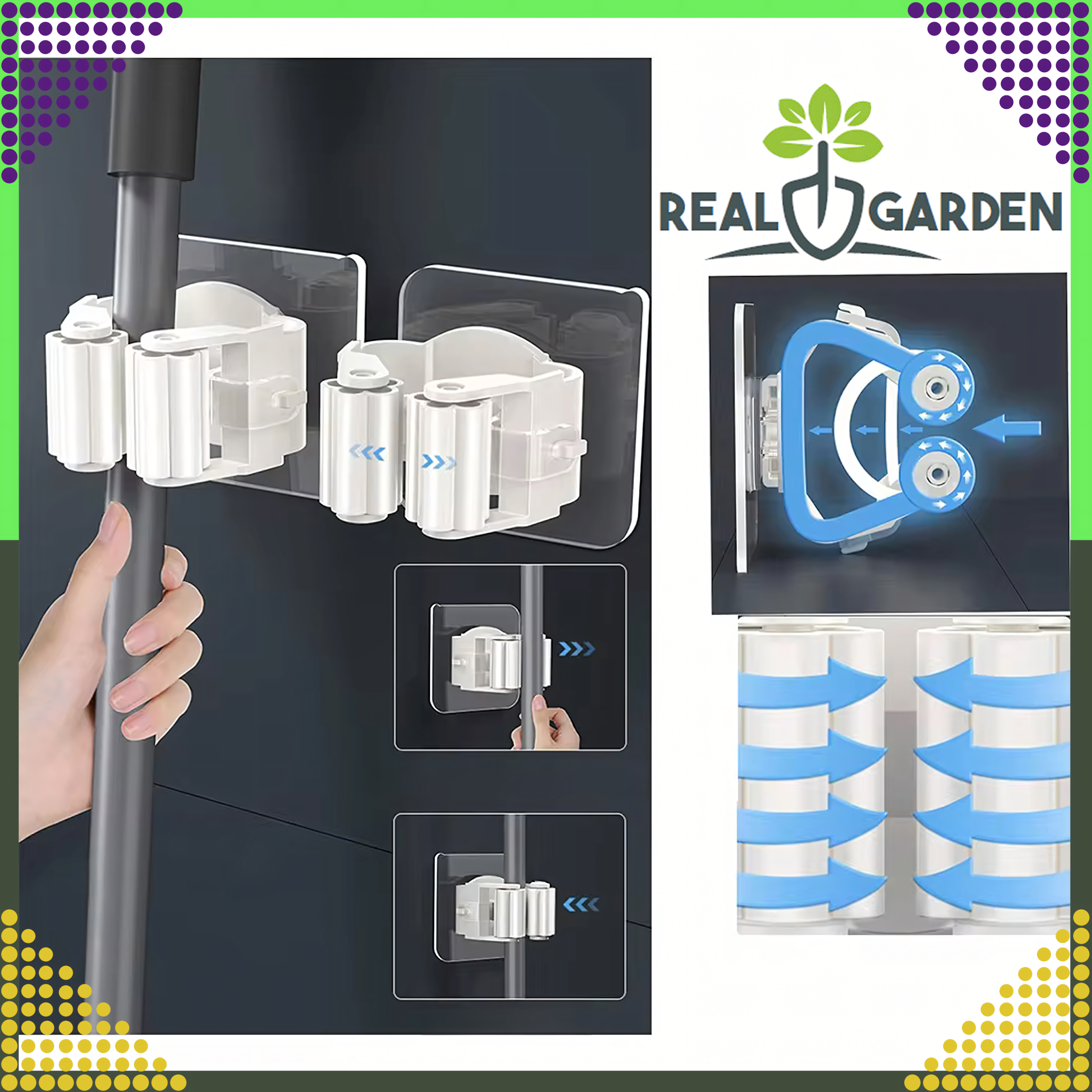 Uchwyt Wieszak Ścienny na Mop Mopy Szczotki Miotłe Narzędzia Samoprzylepny - obrazek 4