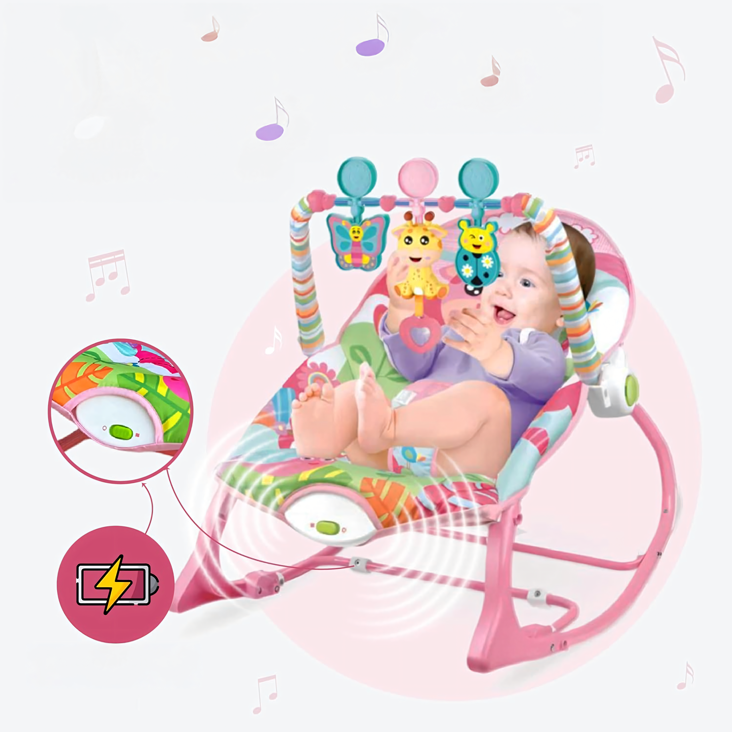 Leżaczek Bujaczek Siedzisko dla Niemowląt Dziecka Wibracje Grzechotki 18 kg - obrazek 10