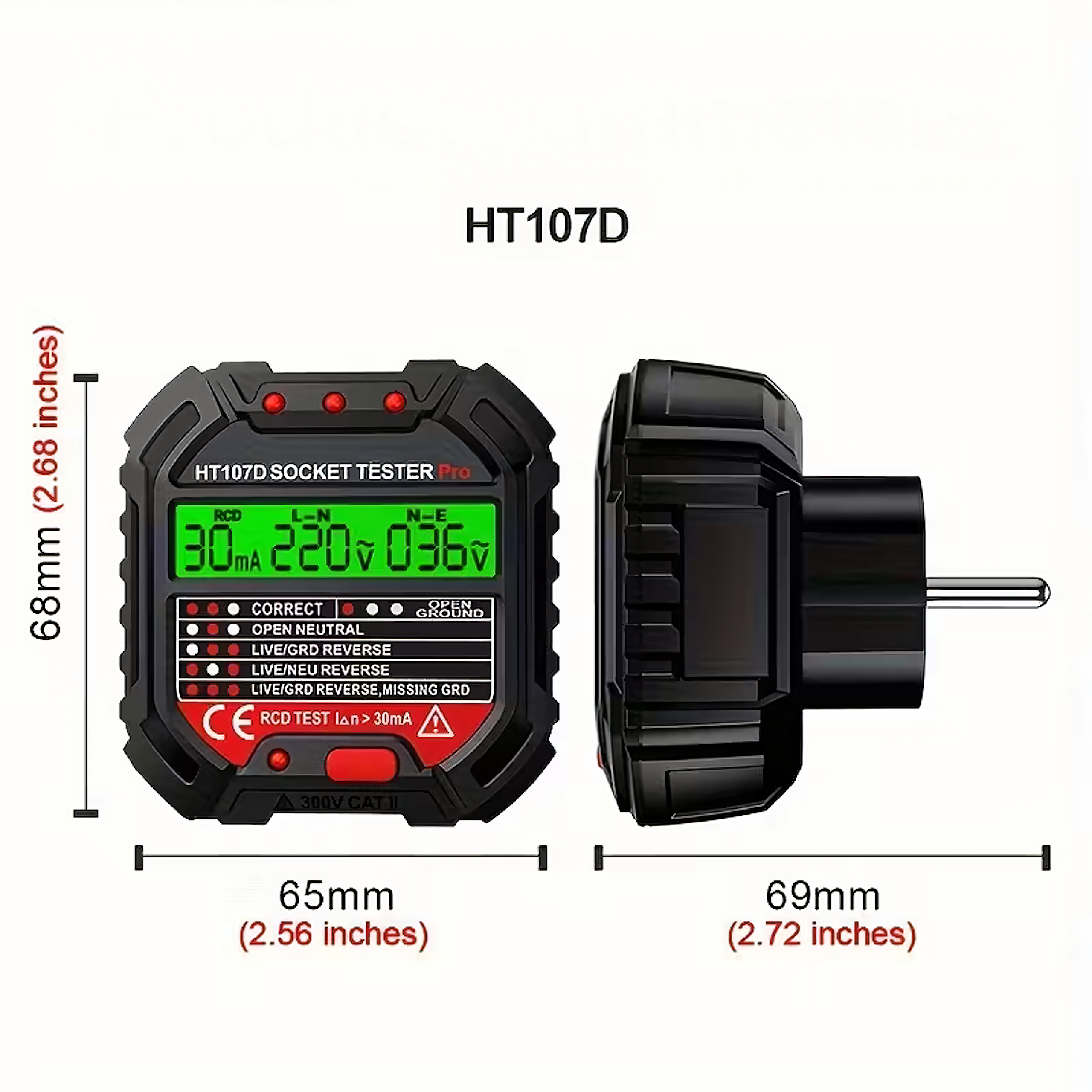 Tester Napięcia Gniazd Sieciowych Elektrycznych Gniazdek Kontaktów LCD RCD