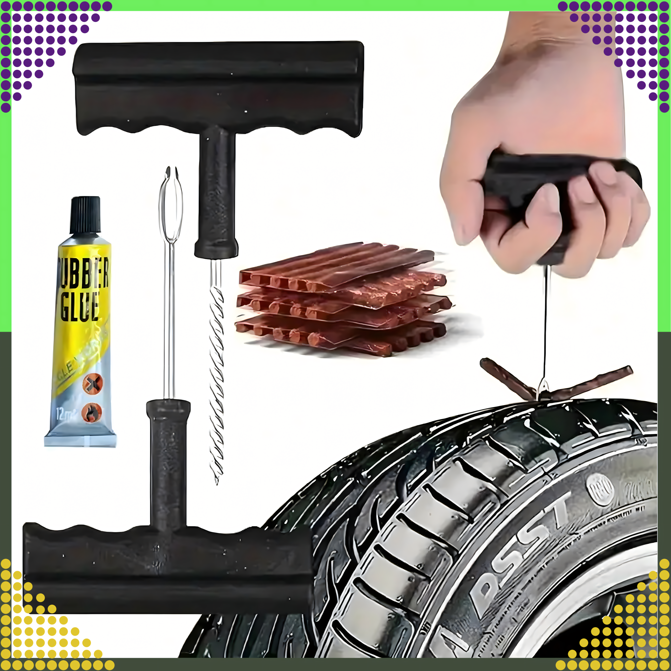 Zestaw Naprawczy do Opon Bezdętkowych Wiertło Szydło Klej 25 x Sznurki - obrazek 6