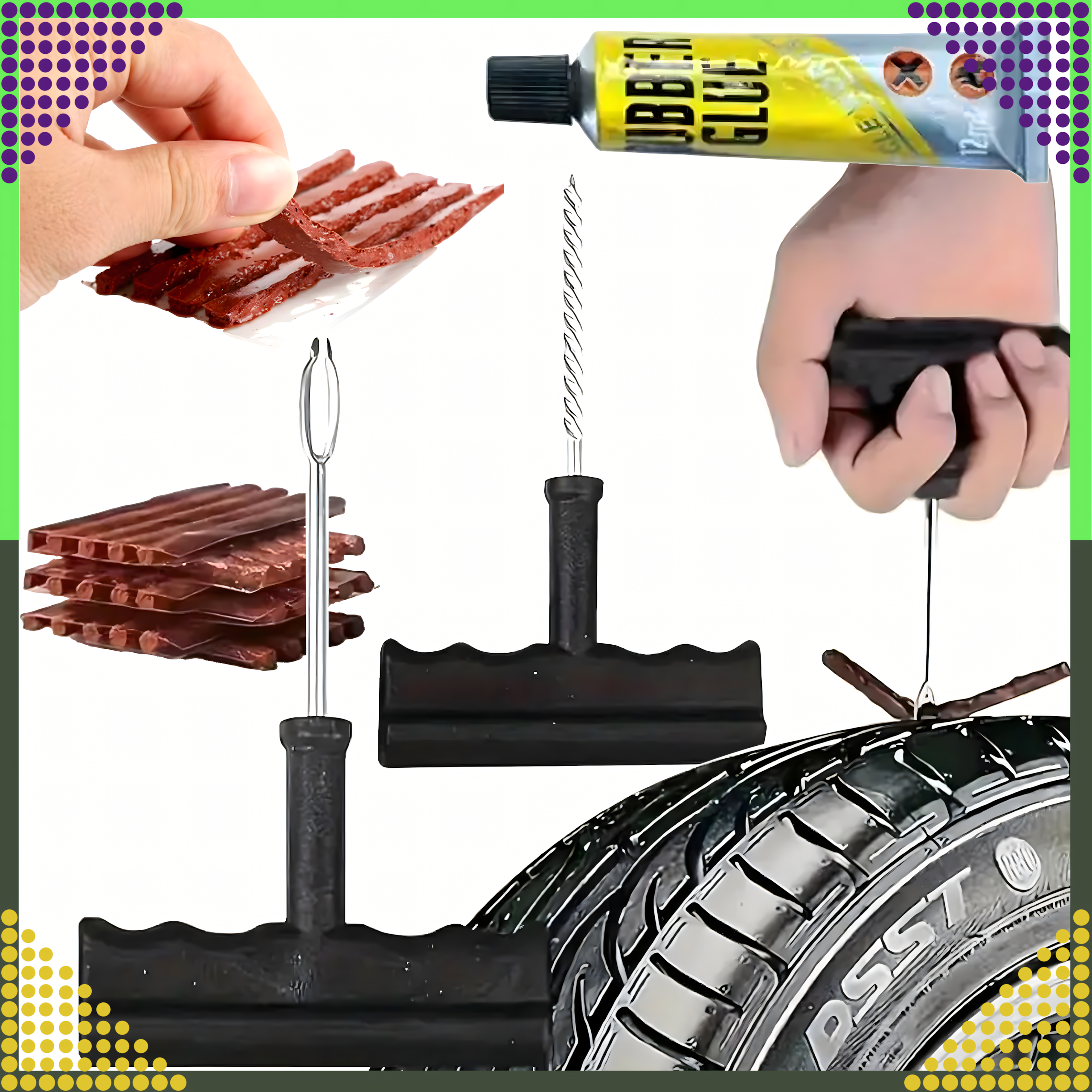 Zestaw Naprawczy do Opon Bezdętkowych Wiertło Szydło Klej 25 x Sznurki - obrazek 10