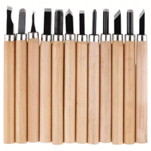 Zestaw 12 szt Dłut Dłuta Rylce Rzeźbiarskie do Drewna z Drewnianą Rączką