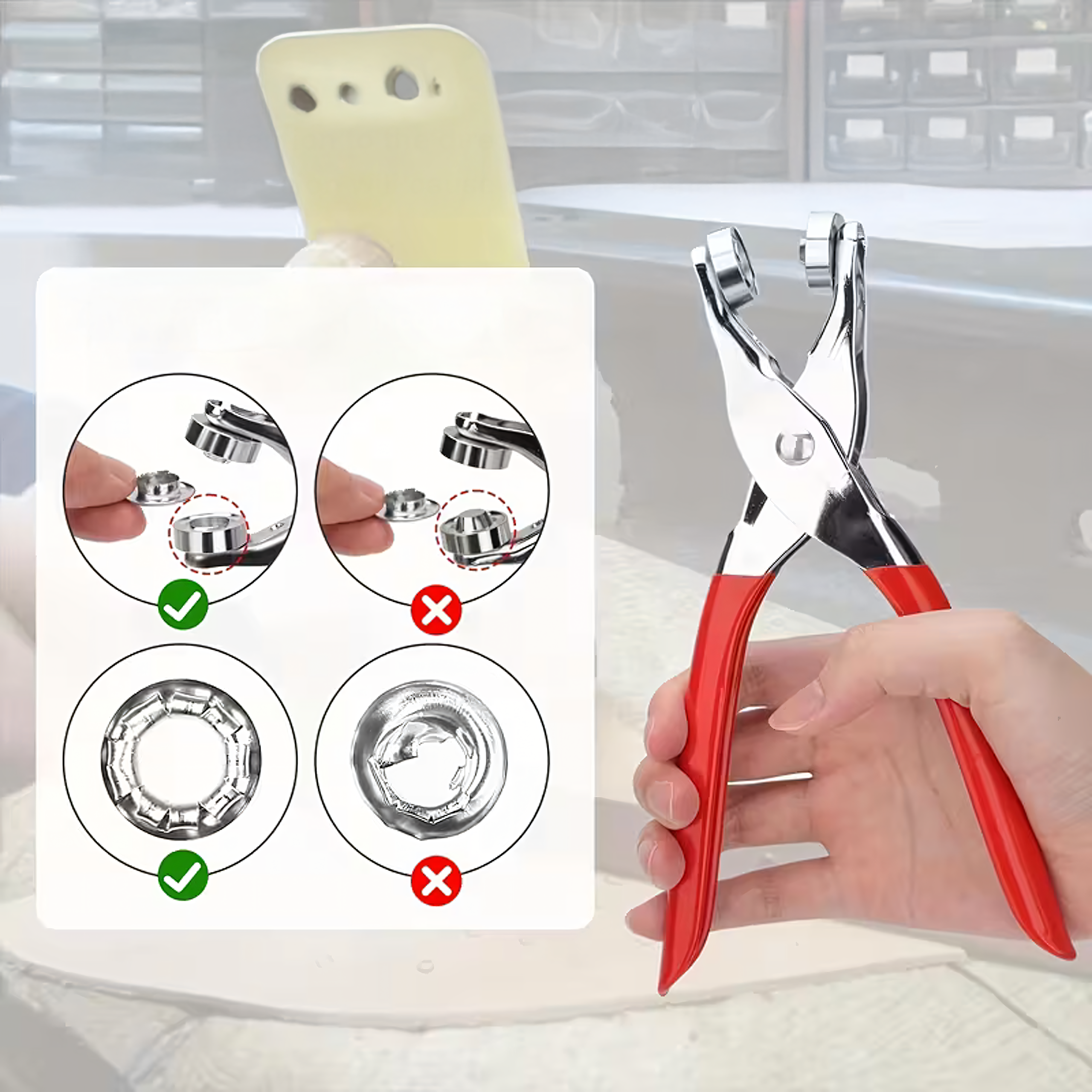 Zestaw Kaletniczy Dziurkacz Napownica Zaciskarka Szczypce Oczka 100 szt 6mm - obrazek 3