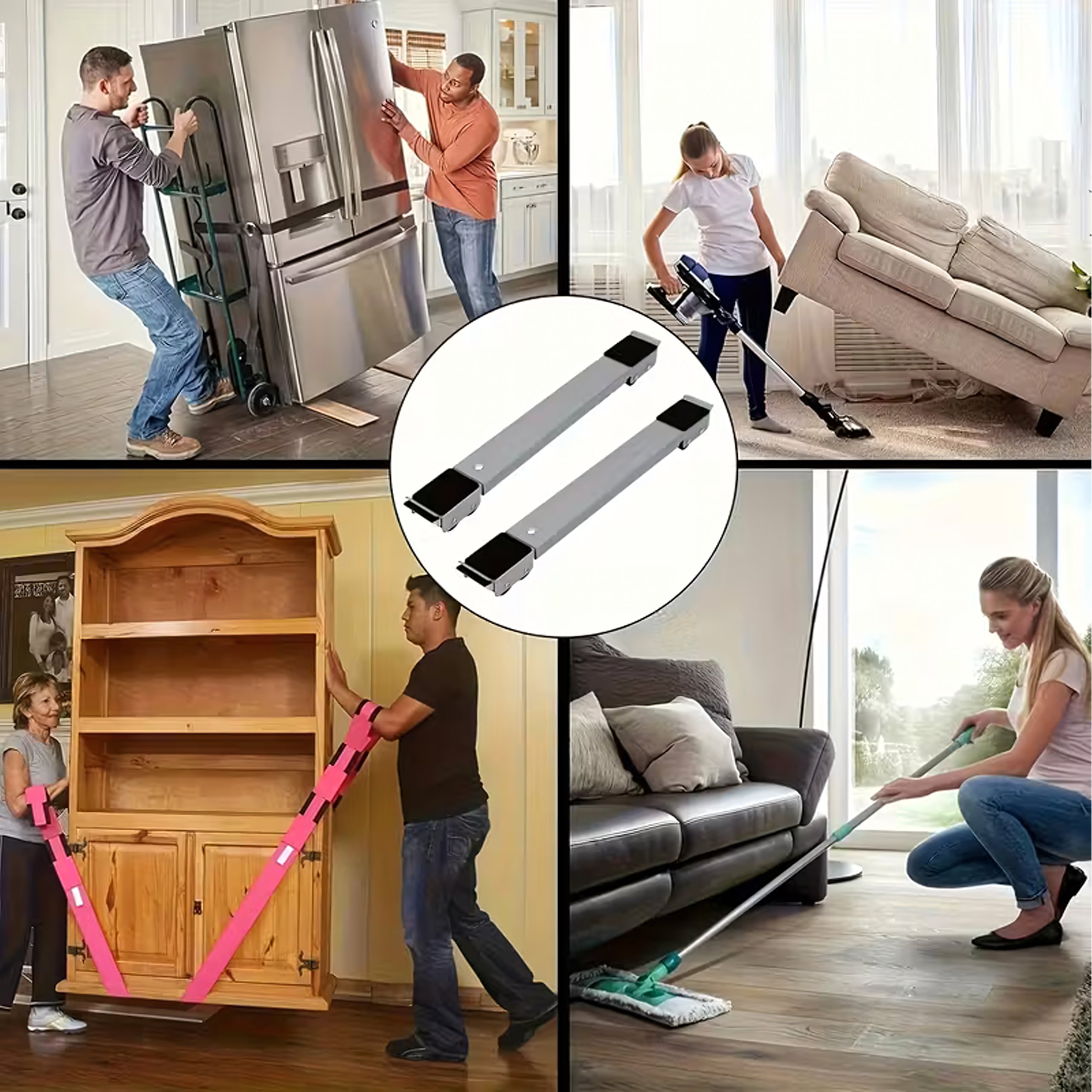 2x Rolki Wózek Transportowy Transportery Wsporniki 300kg Przenośne do Mebli - obrazek 4