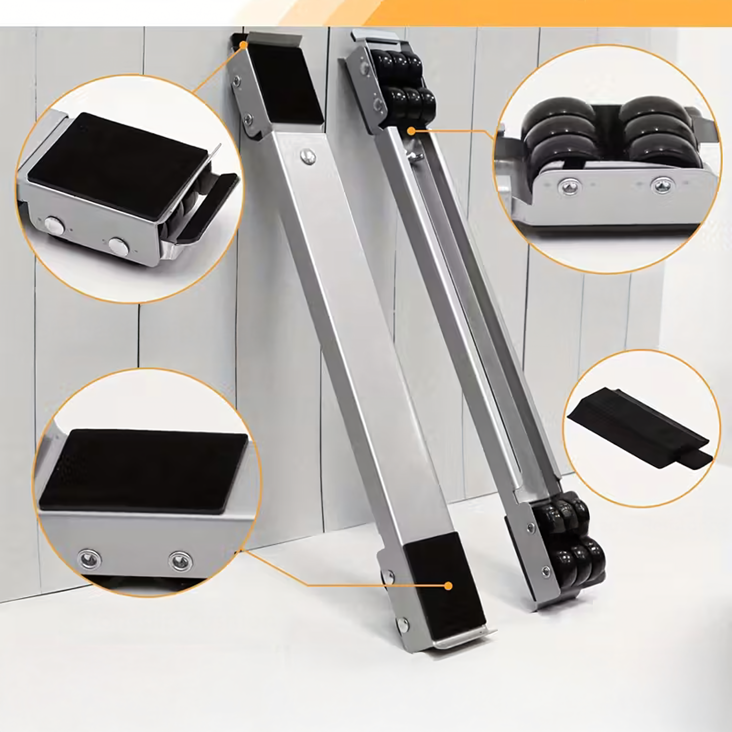 2x Rolki Wózek Transportowy Transportery Wsporniki 300kg Przenośne do Mebli - obrazek 8