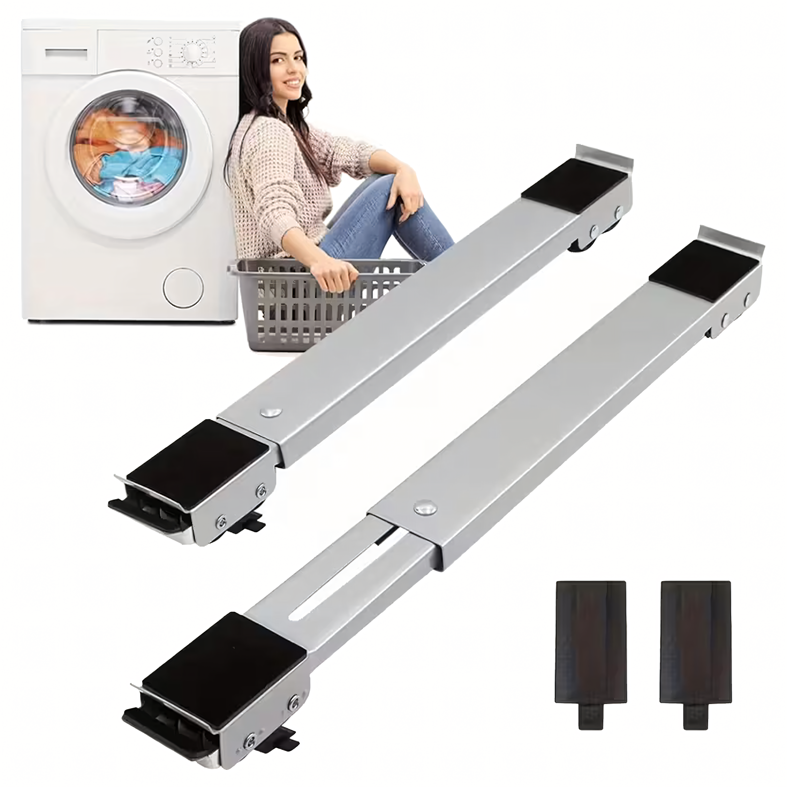 2x Rolki Wózek Transportowy Transportery Wsporniki 300kg Przenośne do Mebli - obrazek 9