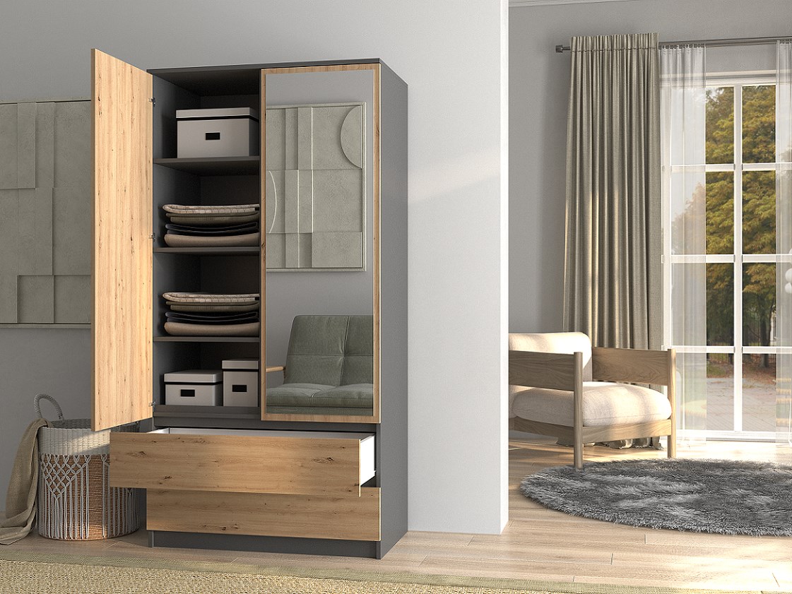 Szafa SS-90 LUSTRO 90x50xH180 antracyt/artisan - obrazek 4