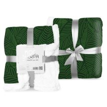 KOC SHERPA 150cmx200cm polarowy z barankiem zielony w liście 048 prezentowy świąteczny