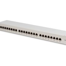 Digitus Panel krosowy (patch panel) 19” 24x RJ45, LSA poziom, kat.6, ekranowany, 1U, szary, prowadnica kabli