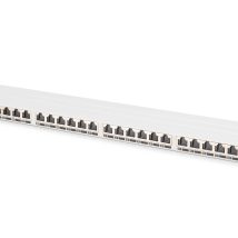 Panel krosowy high density 19” 24x RJ45, LSA poziom, kat.6A, ekranowany, 0.5U, szary, prowadnica kabli