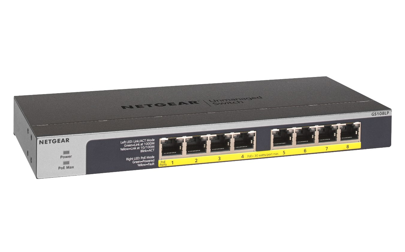 Switch Netgear GS108LP-100EUS 8p PoE 60W* (PoE+: 8p) Unmanaged Gigabit - obrazek 3