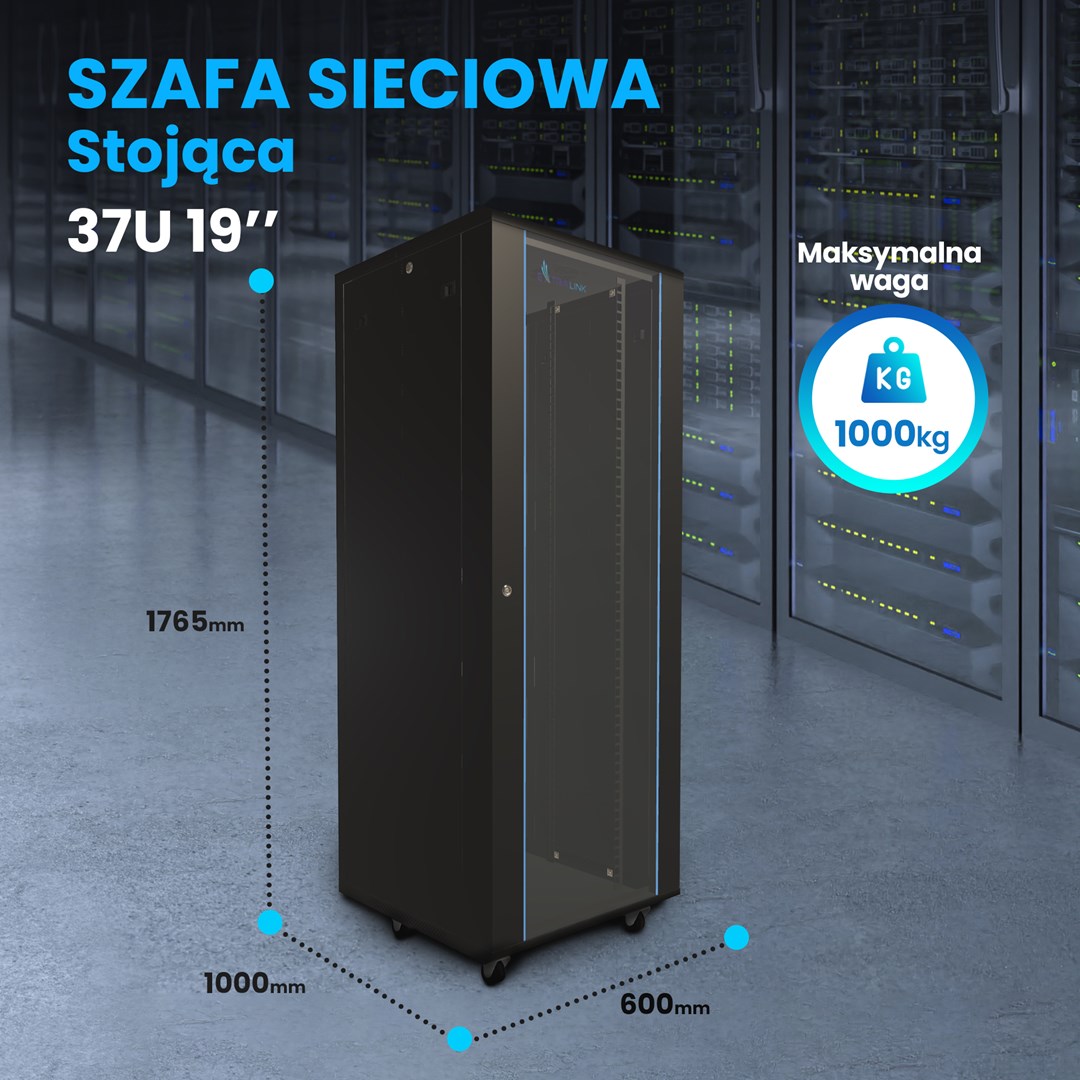 Extralink Szafa rack 37U 600x1000 Czarna stojąca - obrazek 3