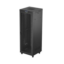 Szafa instalacyjna rack stojąca 19” 47U 800×800 czarna drzwi perforowane LCD LANBERG (FLAT PACK)