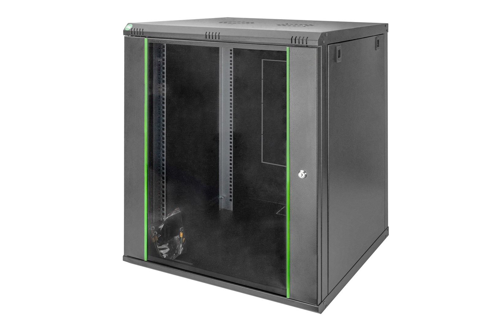 Szafa sieciowa wisząca DYNAmic 19" 16U rack 600x600, drzwi szyba, czarny, niedzielona, złożona, 60kg