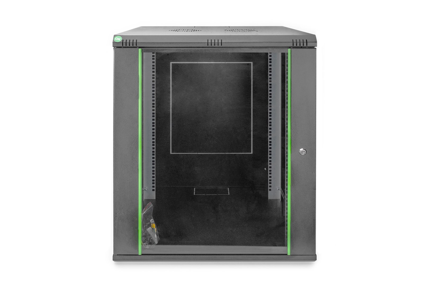 Szafa sieciowa wisząca DYNAmic 19" 16U rack 600x600, drzwi szyba, czarny, niedzielona, złożona, 60kg - obrazek 4