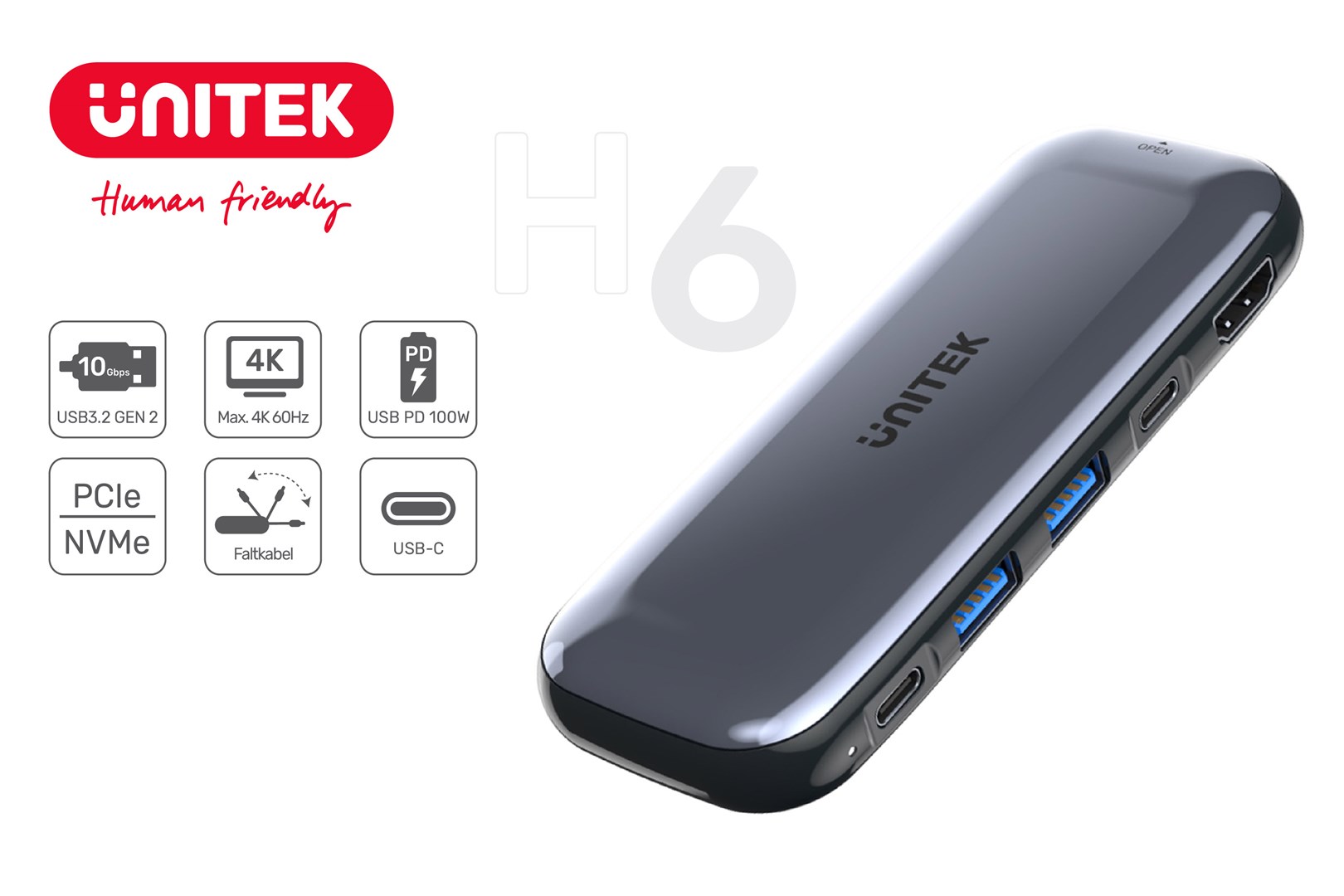 UNITEK HUB USB-C STORAGE M.2, HDMI, USB-C PD 100W, - obrazek 3
