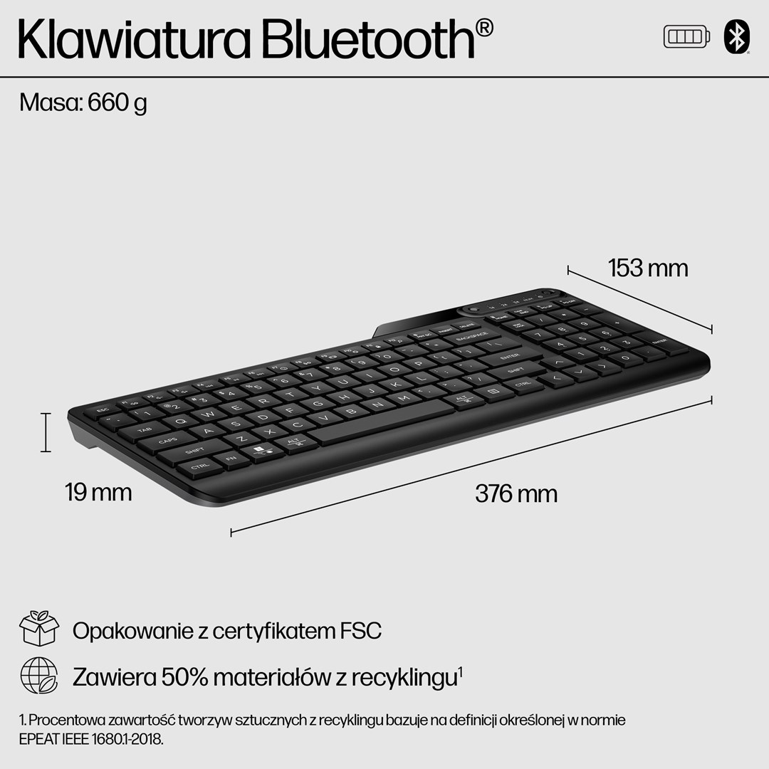 Klawiatura HP 460 Multi-Device Bluetooth Keyboard bezprzewodowa czarna 7N7B8AA - obrazek 3