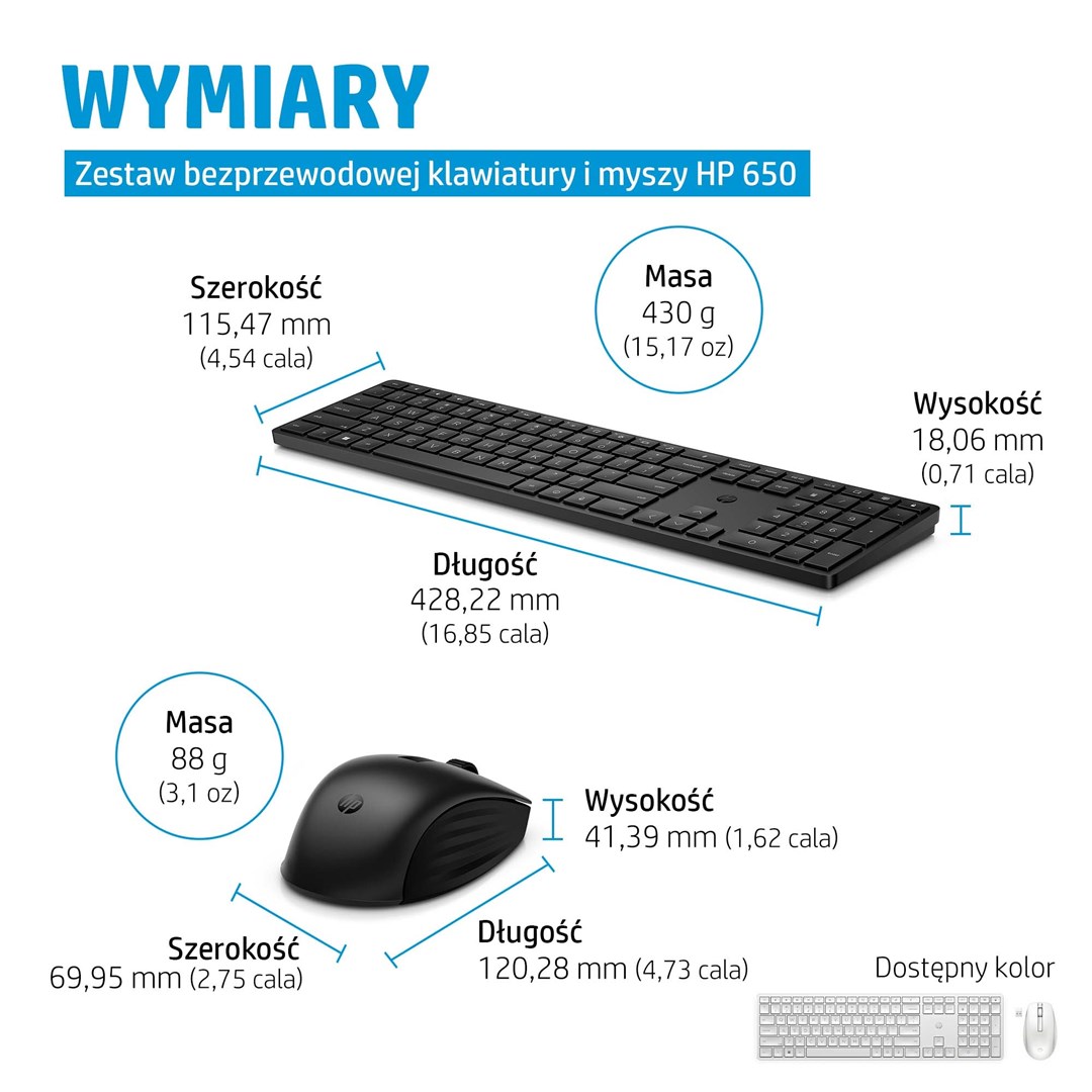 Zestaw klawiatura + mysz HP 650 Wireless Keyboard and Mouse Combo bezprzewodowe czarne 4R013AA - obrazek 4