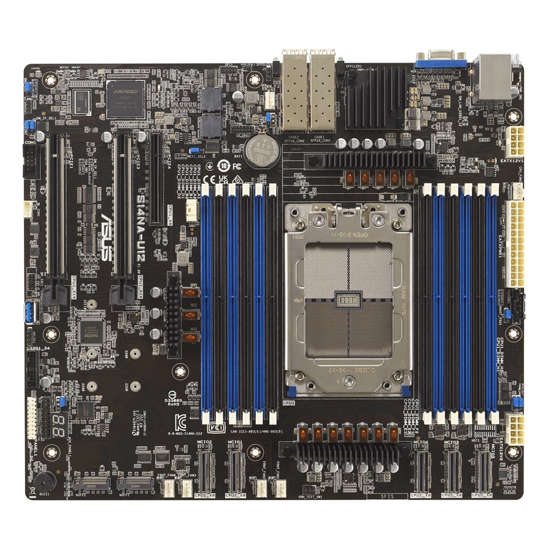 Płyta główna Asus S14NA-U12/ASMB11 1x SP6 AMD Epyc 8004 SoC (12xDIMM, 2xSFP28 25G, 2xPCIe 5.0 x16, 1xPCIe 5.0 x8, ASMB11, CEB) - obrazek 4