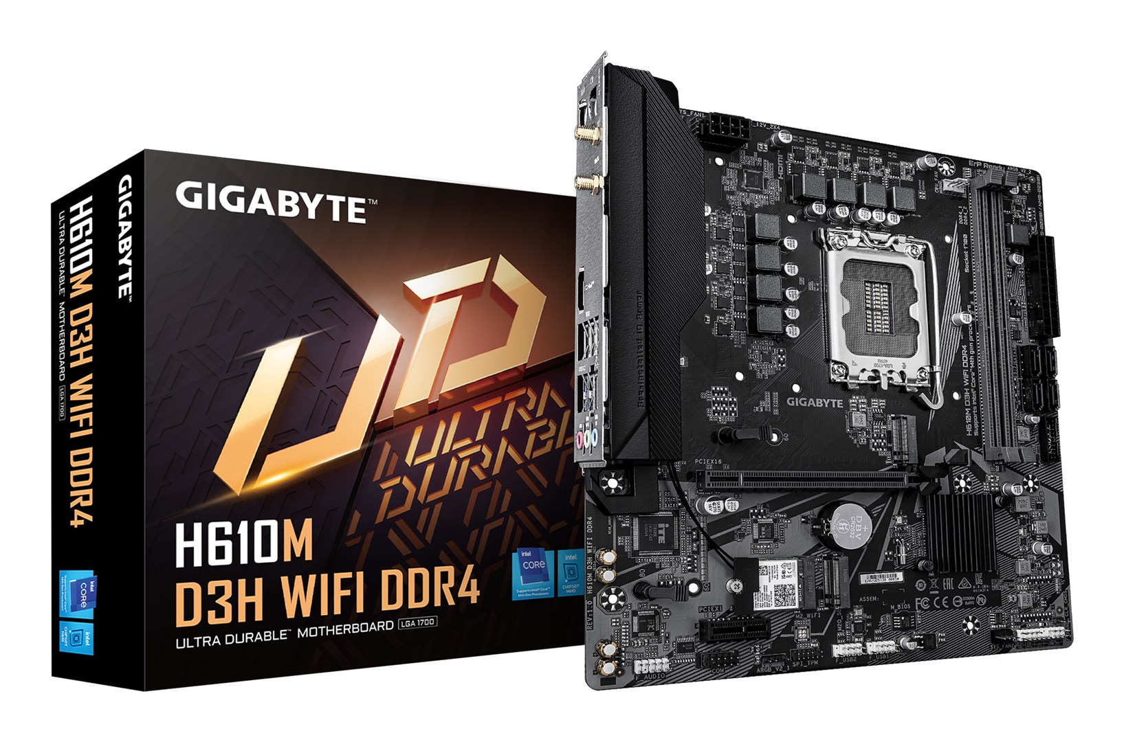 Płyta główna Gigabyte H610M D3H WIFI DDR4 | Rodzina procesorów Intel | Gniazdo procesora LGA1700 | Obsługiwane interfejsy dysków twardych SATA, M.2 | Ilość złączy SATA: 4