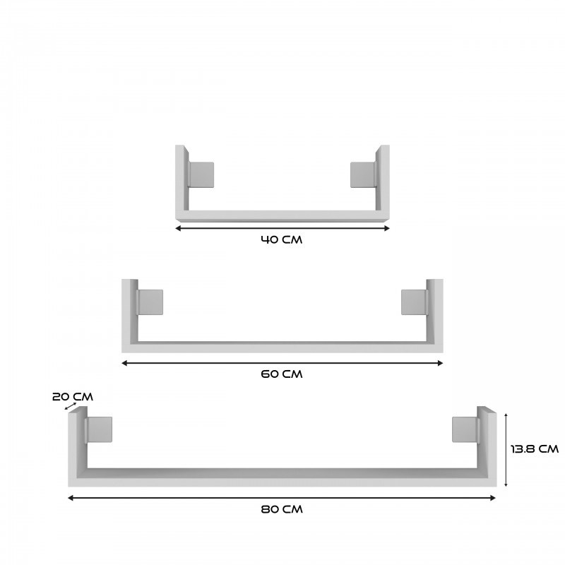 Zestaw 3x półka wisząca MOBI 3P 80x20xH14 biel - obrazek 4