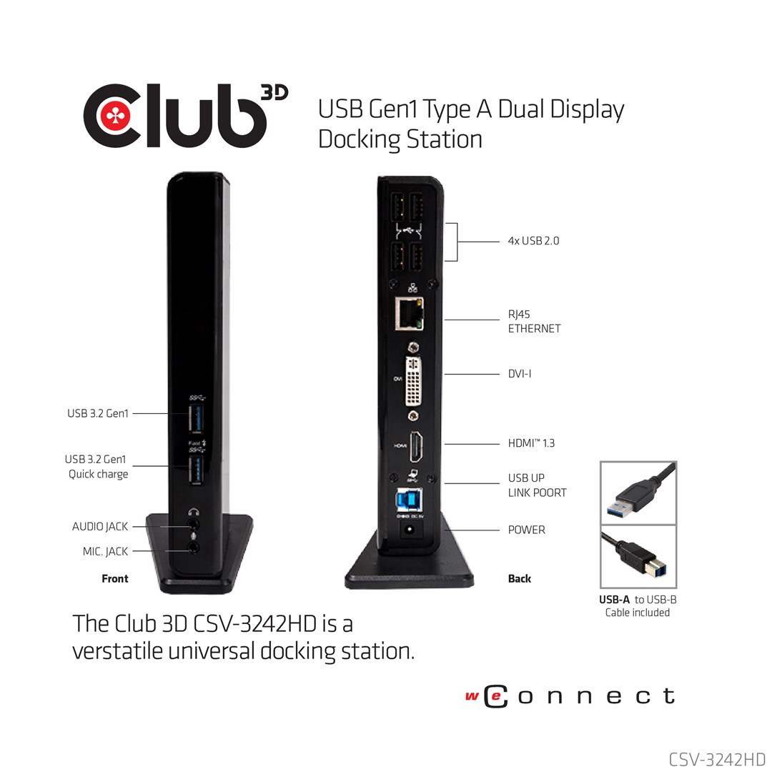 CLUB3D SenseVision USB3.0 Dual Display Docking Station - obrazek 3