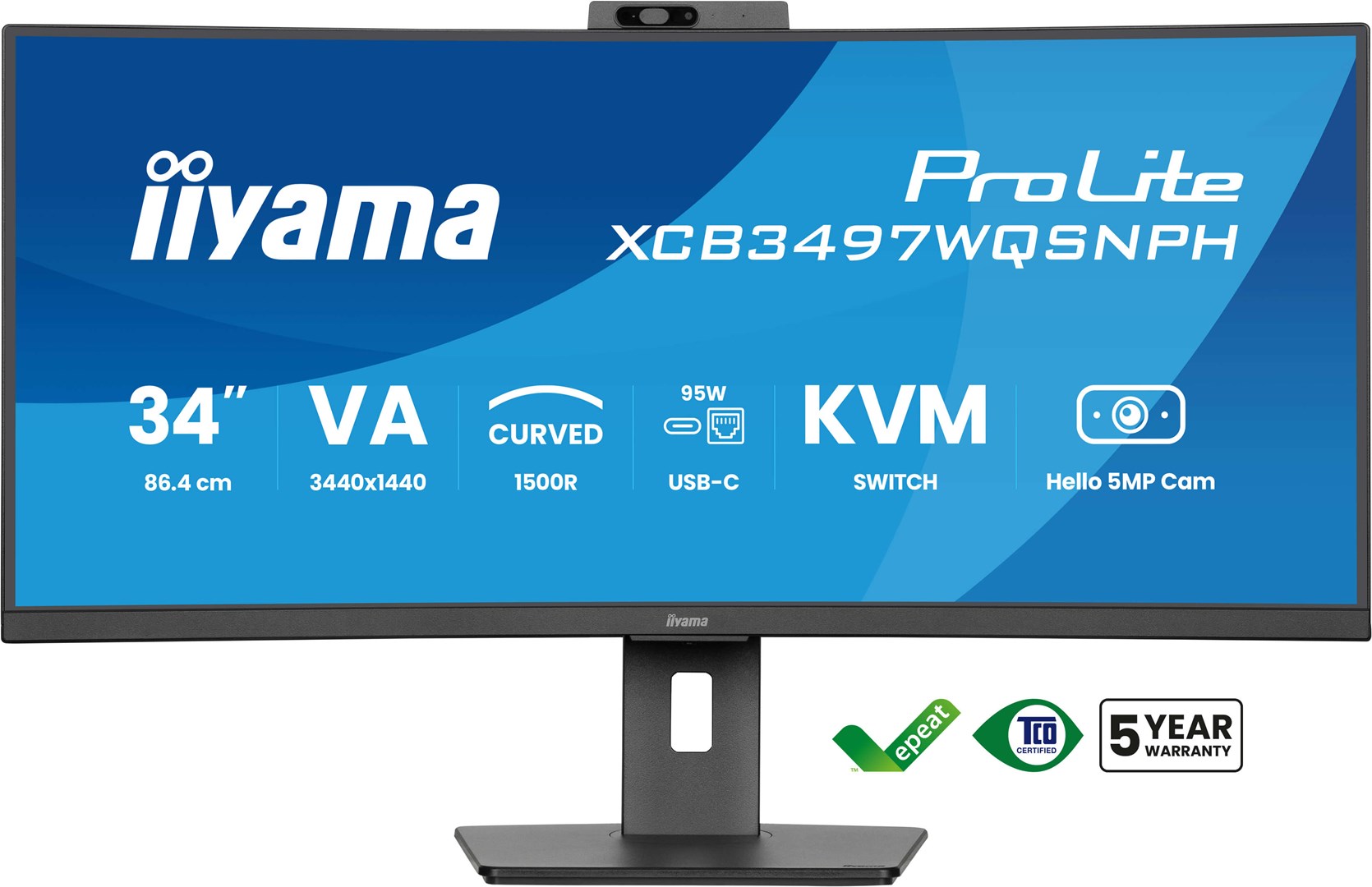 Monitor IIYAMA 86,4cm (34") XCB3497WQSNPH-B1 21:9 HDMI+DP+USB-C Webc - obrazek 2