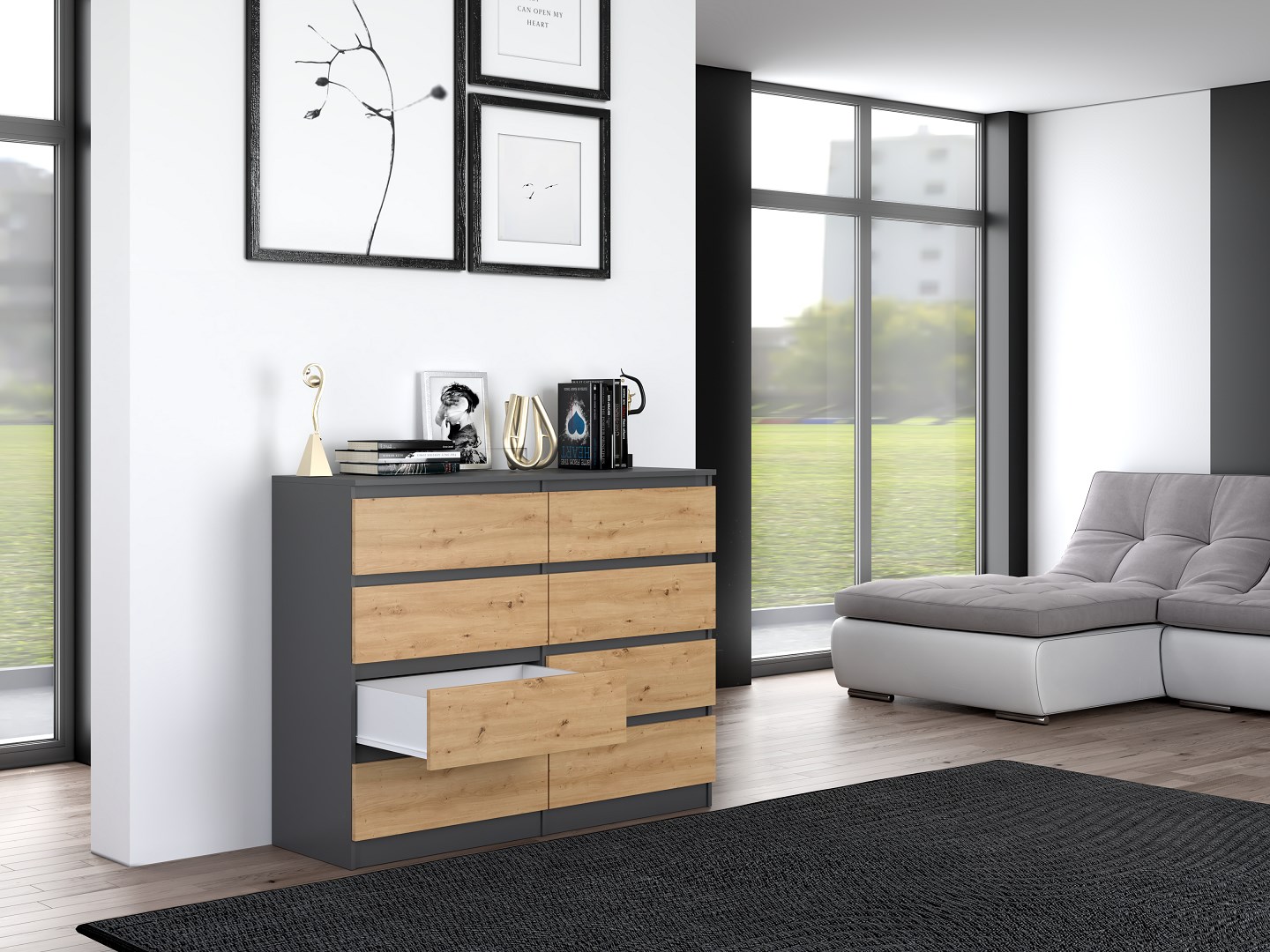 Komoda M8 120x40xH97 antracyt/artisan - obrazek 3