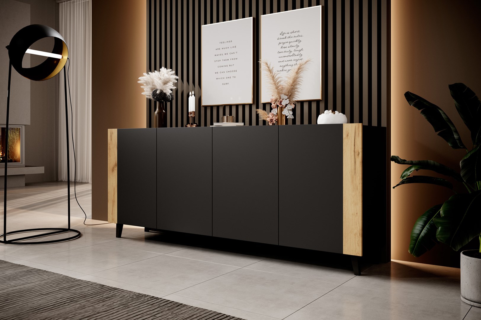 Komoda FARO 200x42x82 czarny mat + dąb craft - obrazek 4