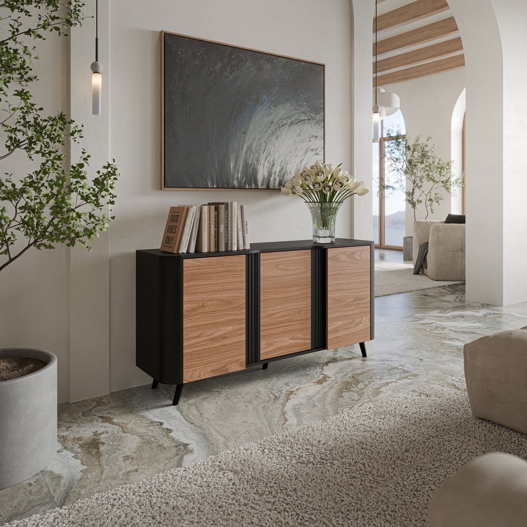 Komoda VOLARE 151x39x75 czarny/orzech - obrazek 4
