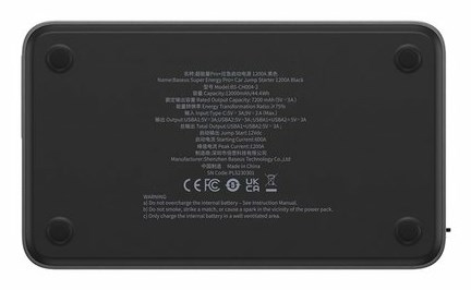 Powerbank/Rozrusznik Baseus Pro+ Car Jump Starter, 12000mAh, 1200A, USB (czarny) - obrazek 3