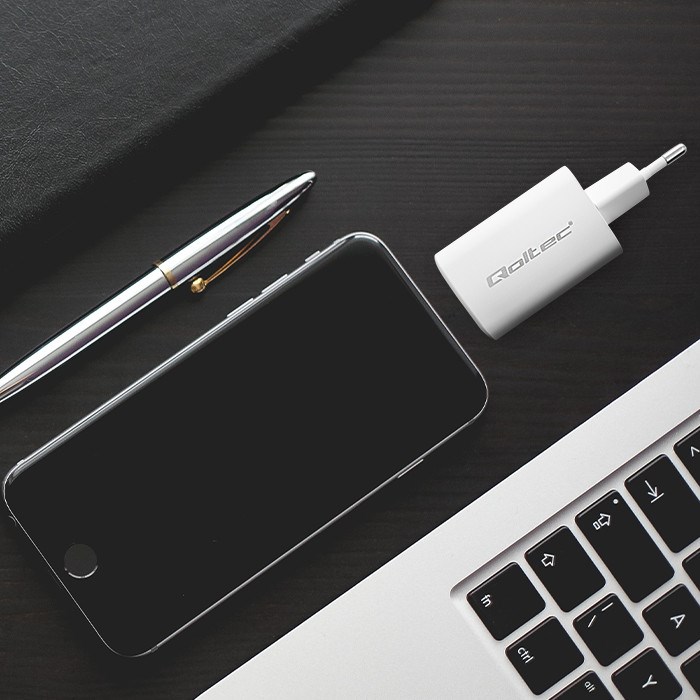 QOLTEC ŁADOWARKA SIECIOWA 65W GAN ULTRA | 5-20V | 2.25-3.25A | 1 X USB TYP C PD | 1 X USB QC 3.0 | BIAŁA - obrazek 3