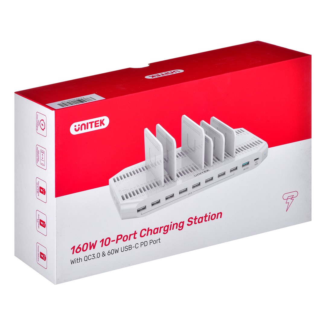 UNITEK STACJA ŁADUJĄCA 10X USB, 160W, Y-2190 - obrazek 4