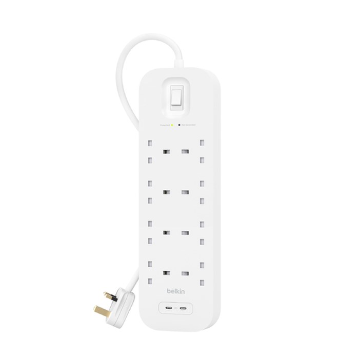 Listwa zasilająca Belkin Power Surge 8-PORT + 2xUSB-C 30W 900J 2m White