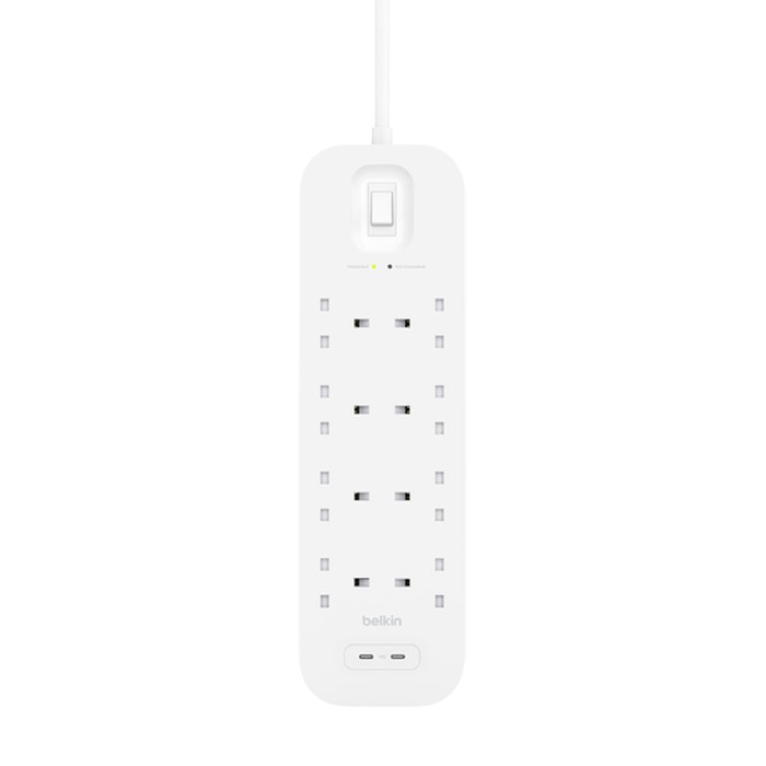 Listwa zasilająca Belkin Power Surge 8-PORT + 2xUSB-C 30W 900J 2m White - obrazek 3
