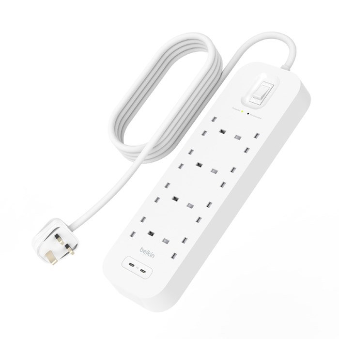 Listwa zasilająca Belkin Power Surge 8-PORT + 2xUSB-C 30W 900J 2m White - obrazek 4
