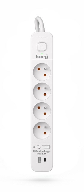 Listwa zasilająca KERG z wyłącznikiem-4 gniazda USBC+USBA 16A 1,5m