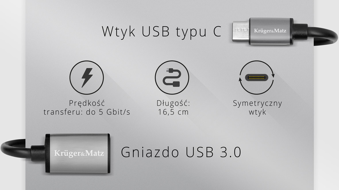 Adapter gniazdo USB 3.0 A - wtyk USB typu C OTG Kruger&Matz Basic - obrazek 3