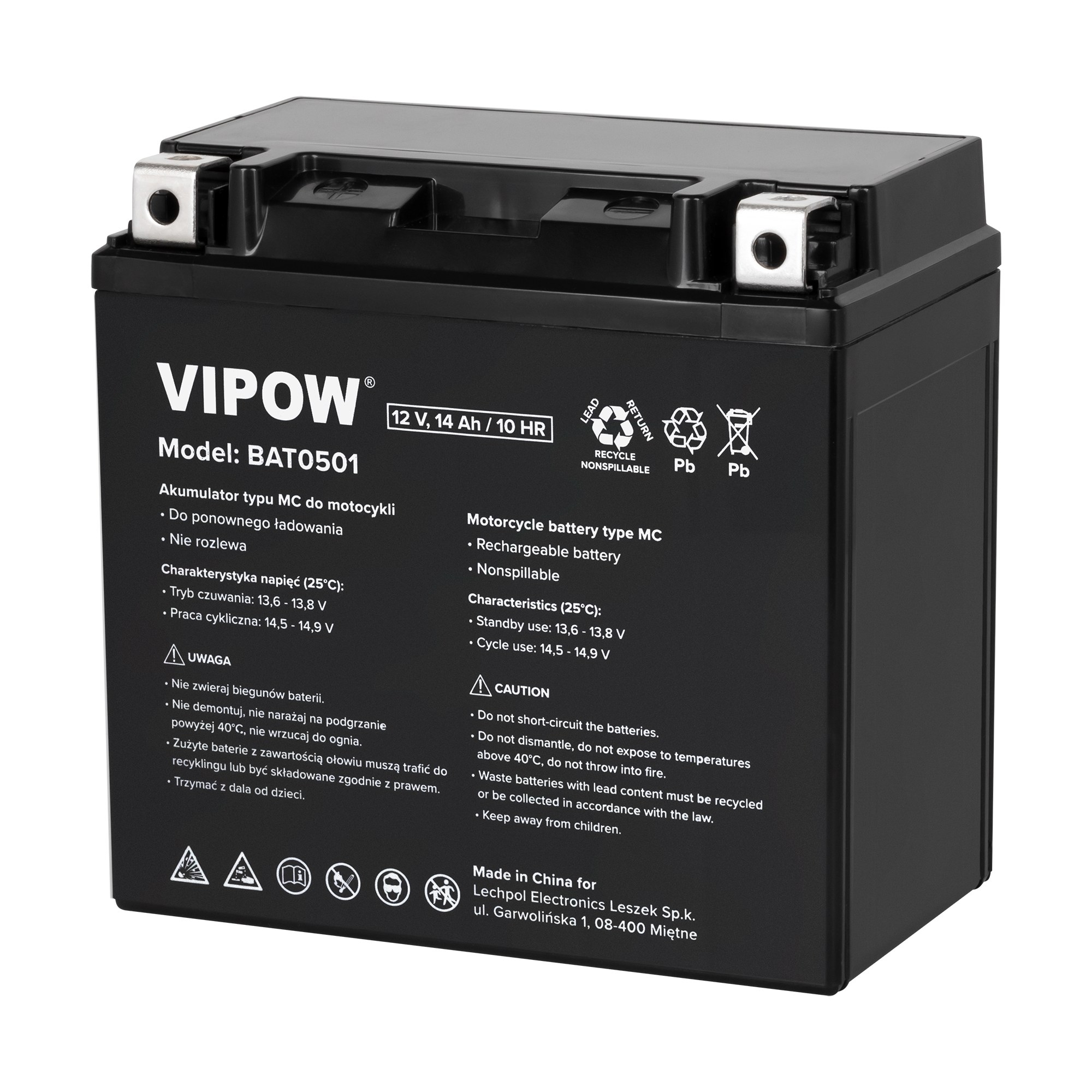 Akumulator VIPOW typu MC do motocykli 12V 14Ah