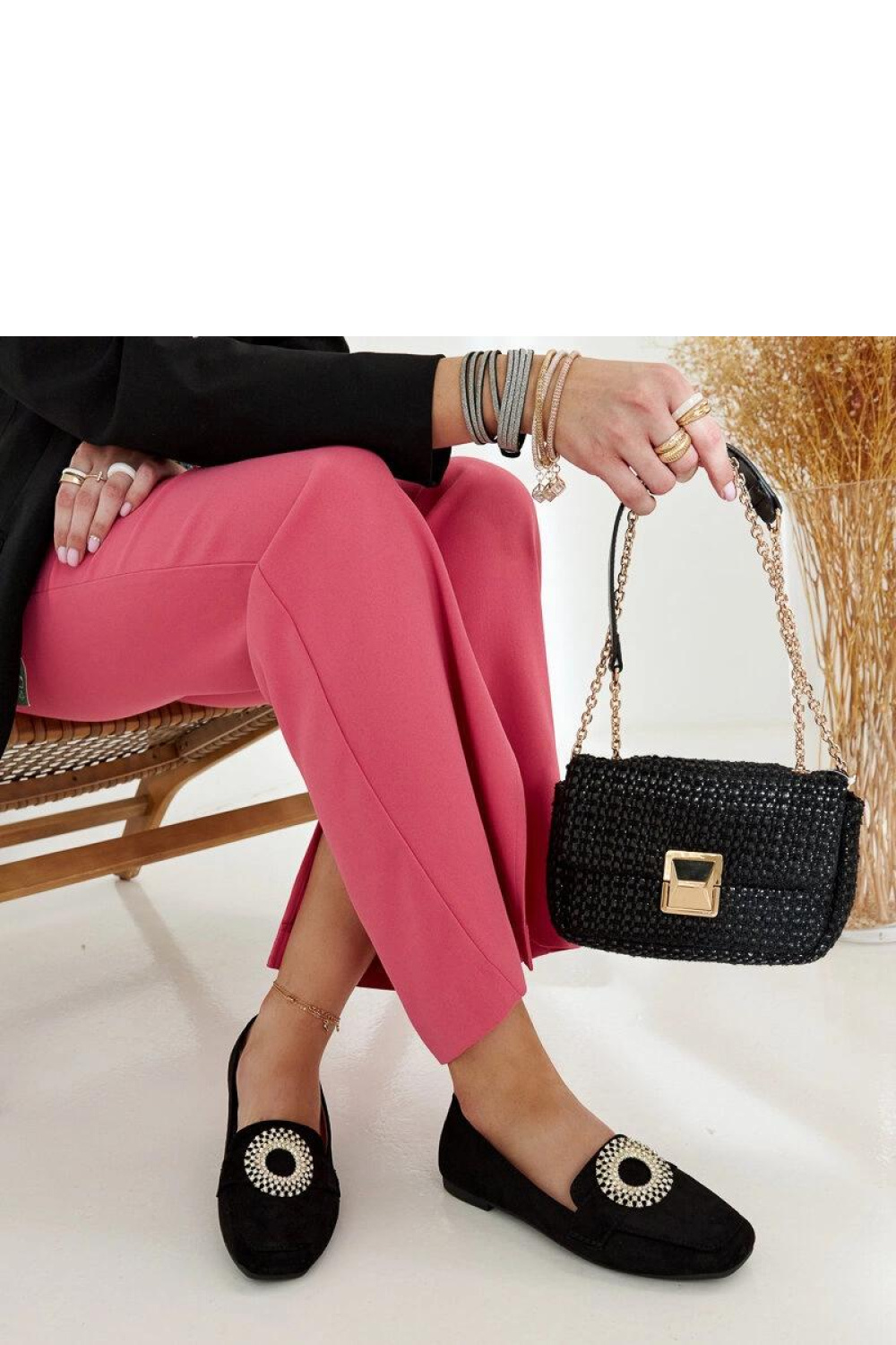 Czarne mokasyny zdobione cyrkoniami Celena - Solea - obrazek 2