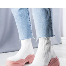 Białe skarpetkowe botki z różową podeszwą Cali – Solea