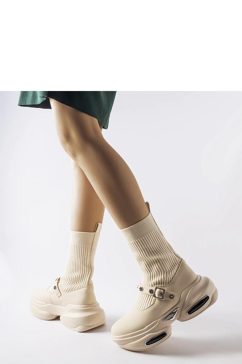 Kremowe botki ze skarpetkową cholewką Ivana - Solea - obrazek 3