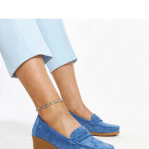 Niebieskie zamszowe mokasyny na koturnie Sakena – Solea