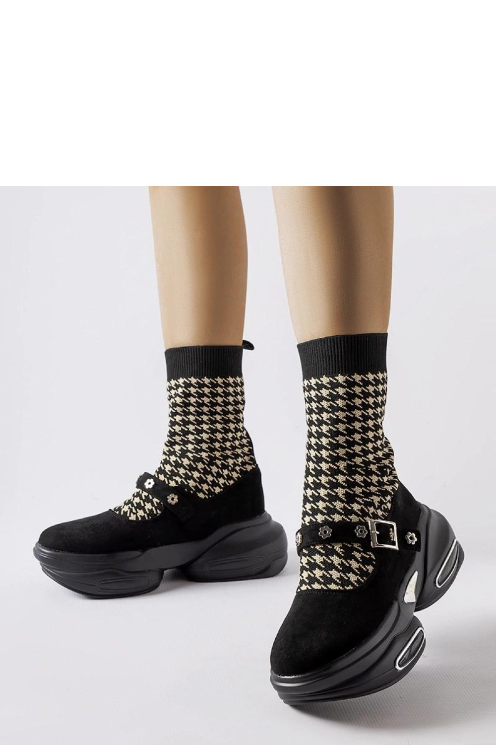 Czarne botki w pepitkę Ivana - Solea - obrazek 2