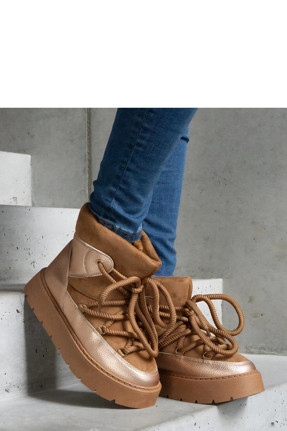 Brązowe śniegowce na platformie ocieplane futerkiem Sapphi - Solea - obrazek 2