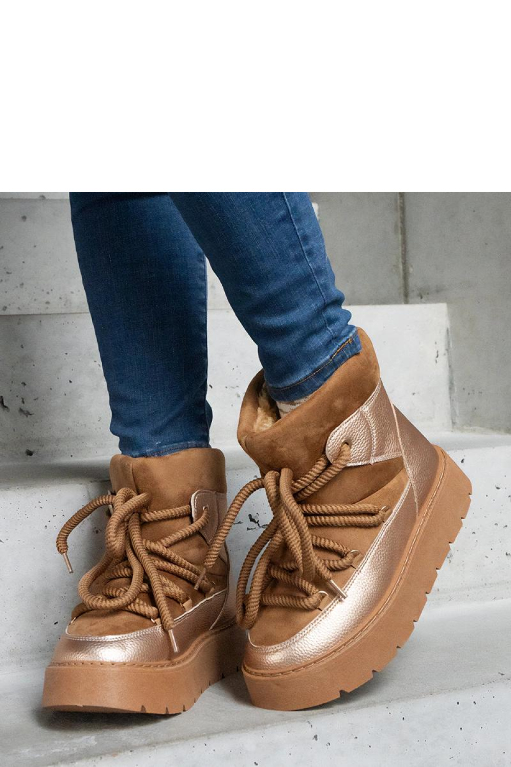 Brązowe śniegowce na platformie ocieplane futerkiem Sapphi - Solea - obrazek 3